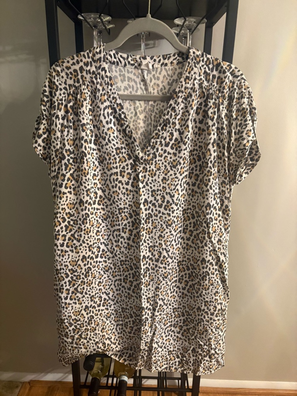 Leopard Print V-Neck Women's dress in White and Brown